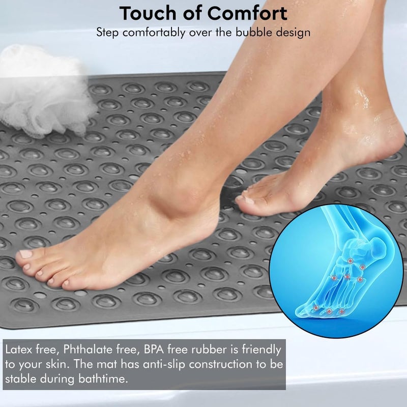 ADO Shower Mat Non Slip, 21x21 inch Square Shower Mats for Inside Shower, Anti-Slip Safety Bathroom Mat with Strong Secure Suction Cups and Drain Holes, Machine Washable (Black) - Image 5